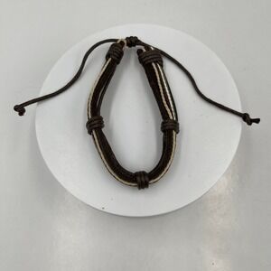 Vintage Brown Multi-Strand Leather Cord Adjustable Bracelet Neutral Earth Tone